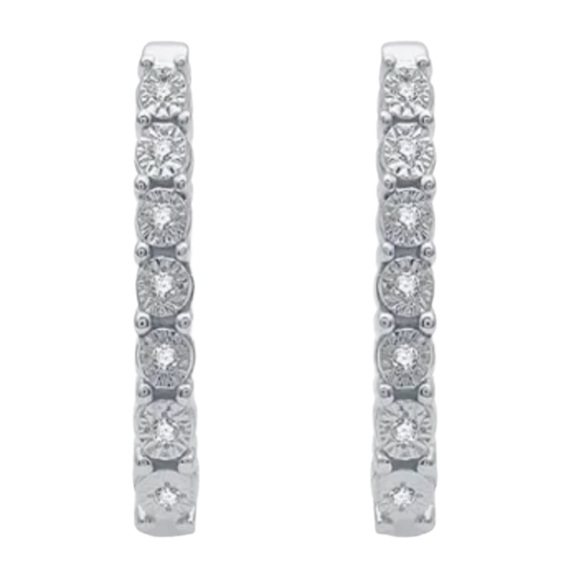 1/10 CT. T.W. Diamond Hoop and Stud Earring Set in Sterling Silver - Picture 6 of 6